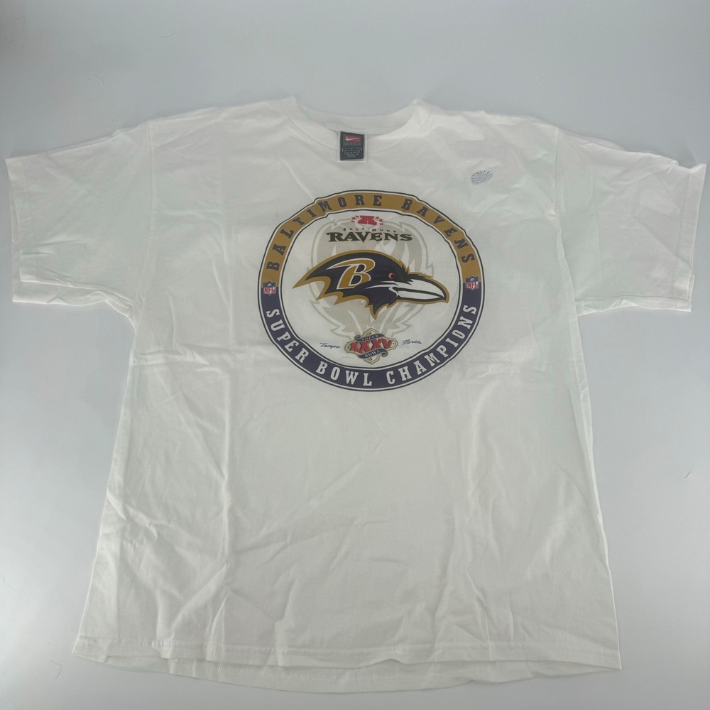 Nike Team Baltimore Ravens Super Bowl XXXV Champions White T-Shirt Mens Large
